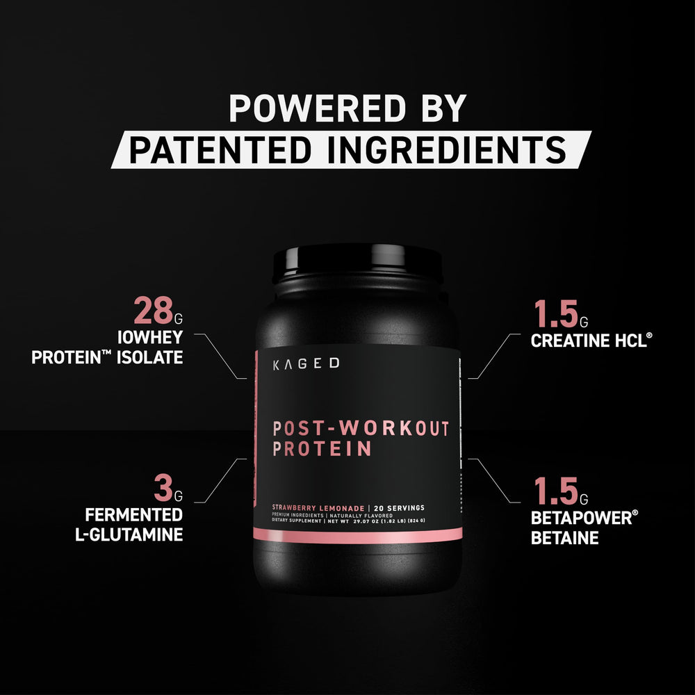 Kaged Post Workout Protein serving scoop beside prepared shake