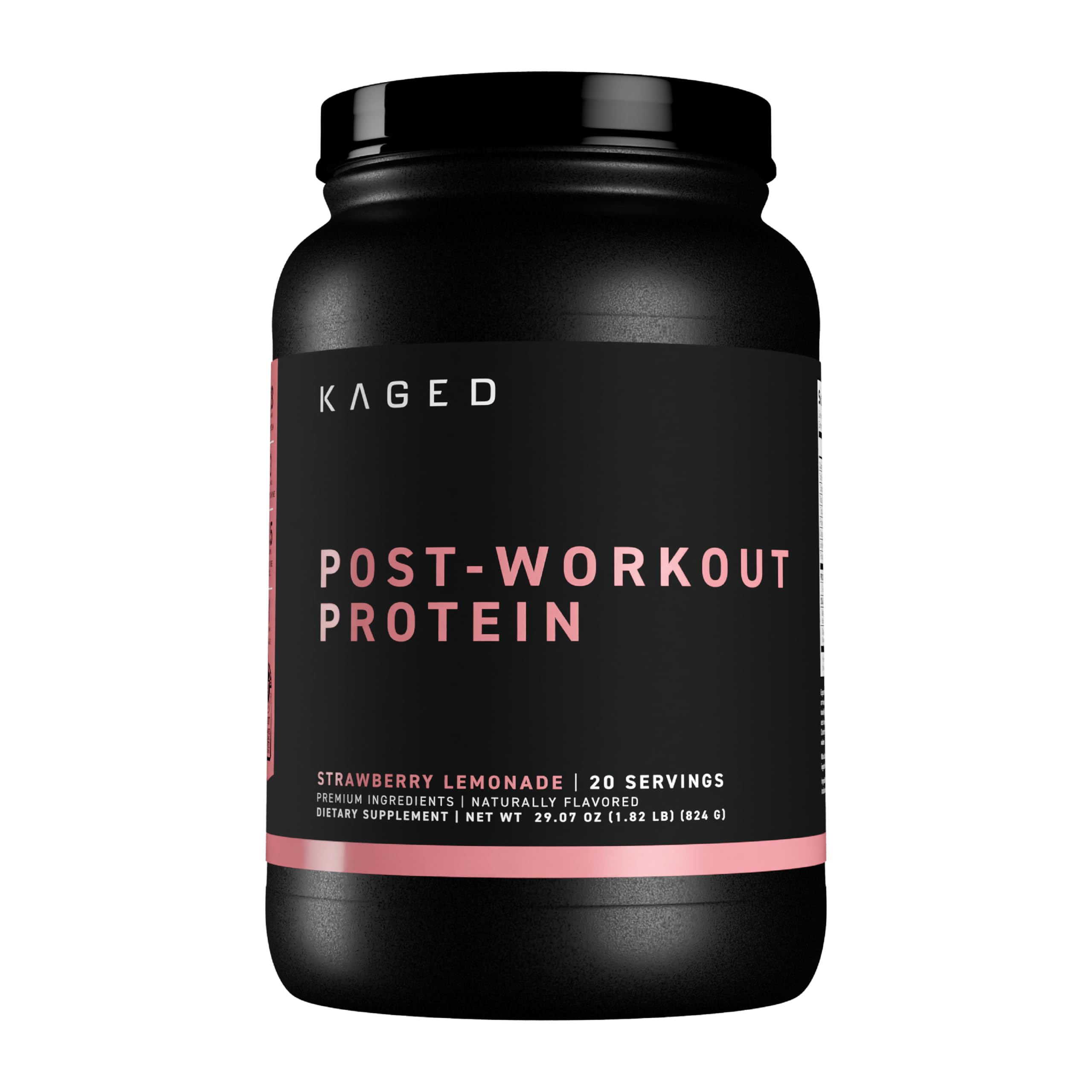 Kaged Post Workout Protein bottle in Strawberry Lemonade for post-workout recovery.