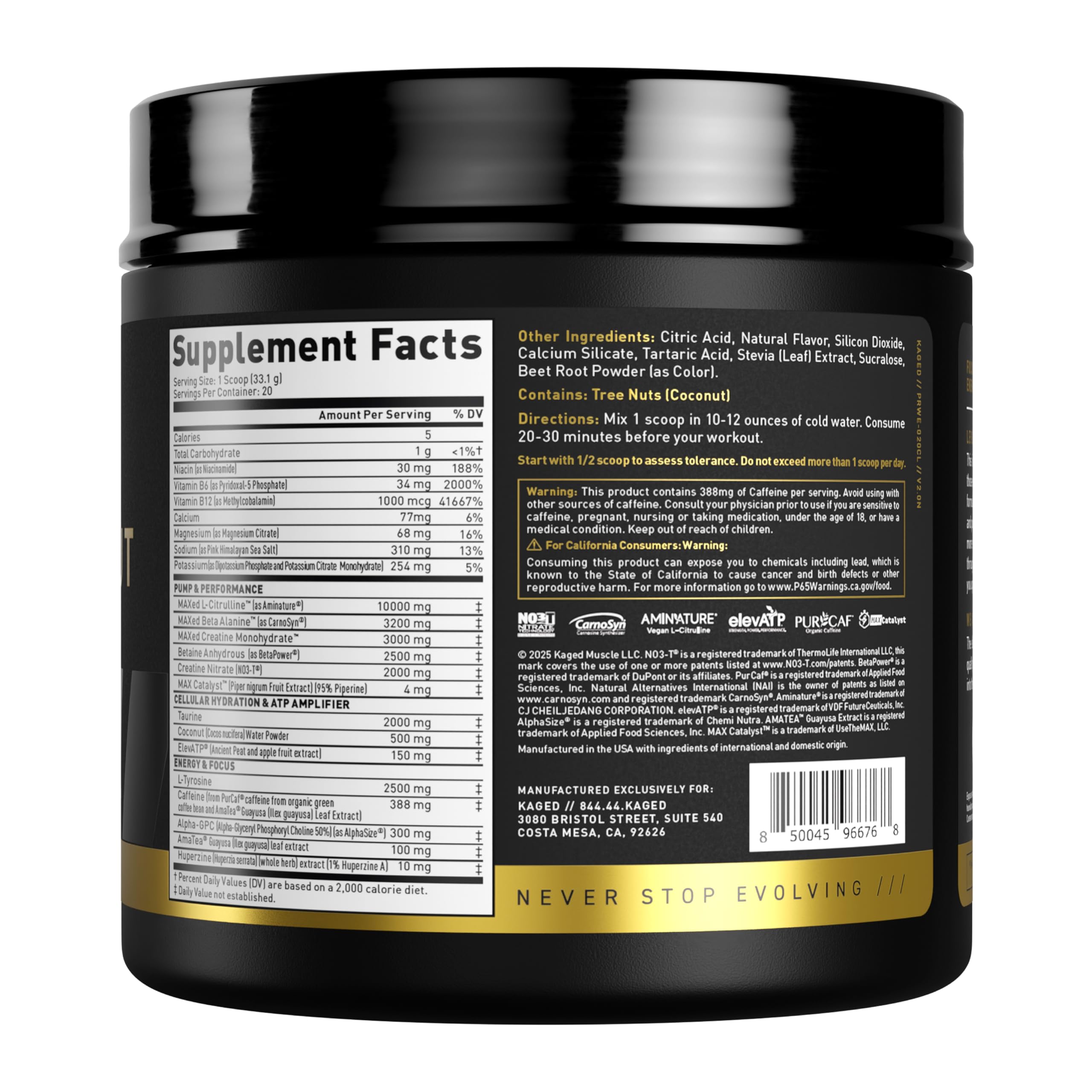 Kaged Pre Workout Elite mixed drink in glass ready before training.