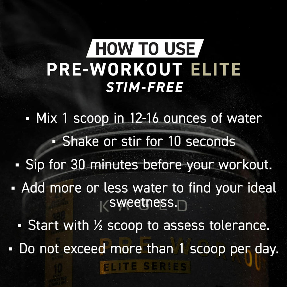 Kaged Pre-Workout Elite mix in glass conveys refreshing, clear beverage.
