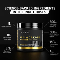 Kaged Pre-Workout Elite powder close-up shows smooth texture and clean mix.
