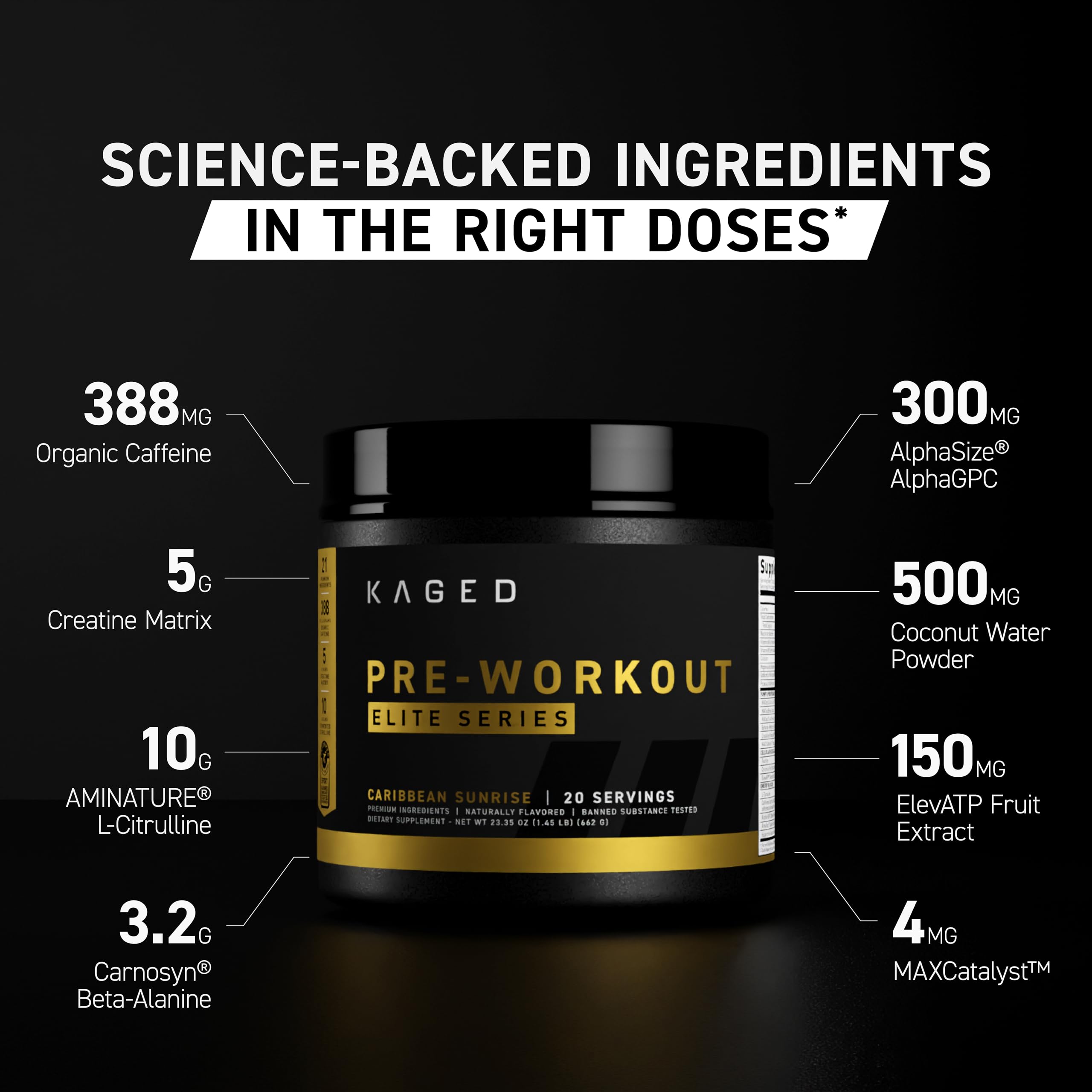 Kaged Pre Workout Elite scoop ready to mix for a clean energy boost