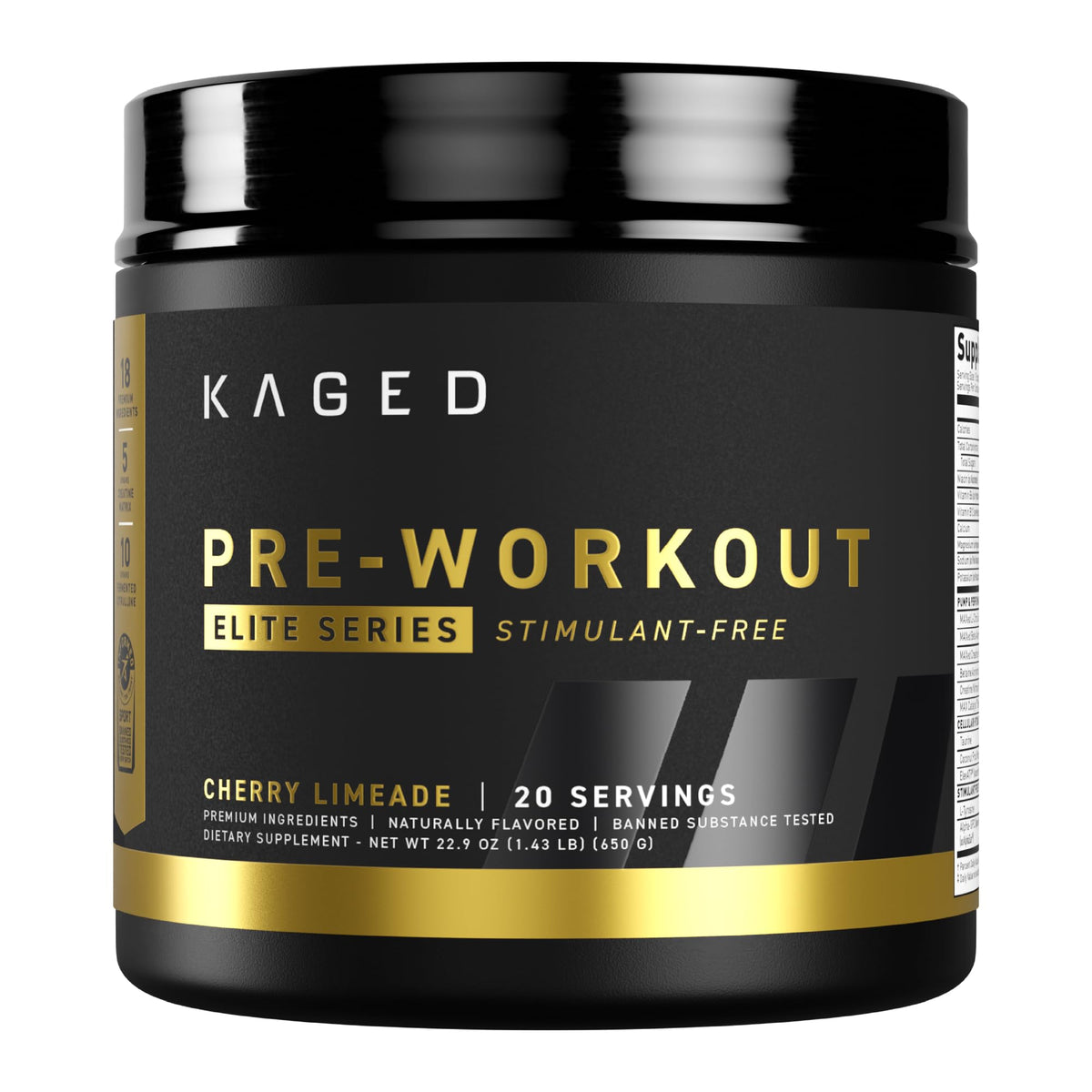 Kaged Pre Workout Elite stimulant-free Cherry Limeade bottle for evening workouts
