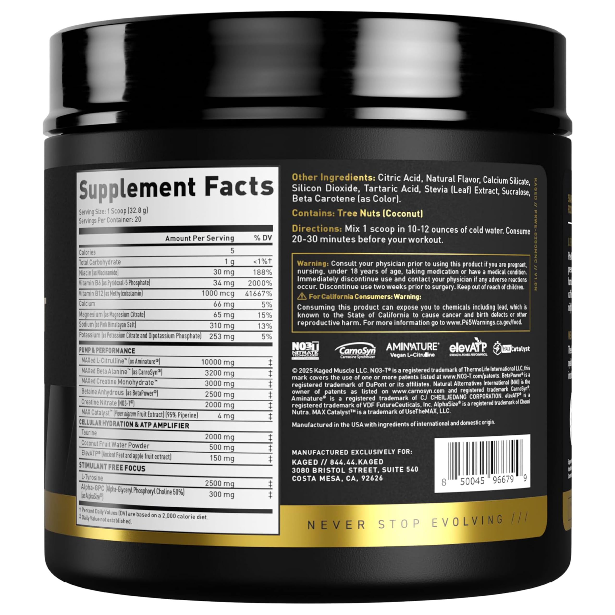 Kaged Pre-Workout Elite usage guide card shows simple pre-workout ritual.