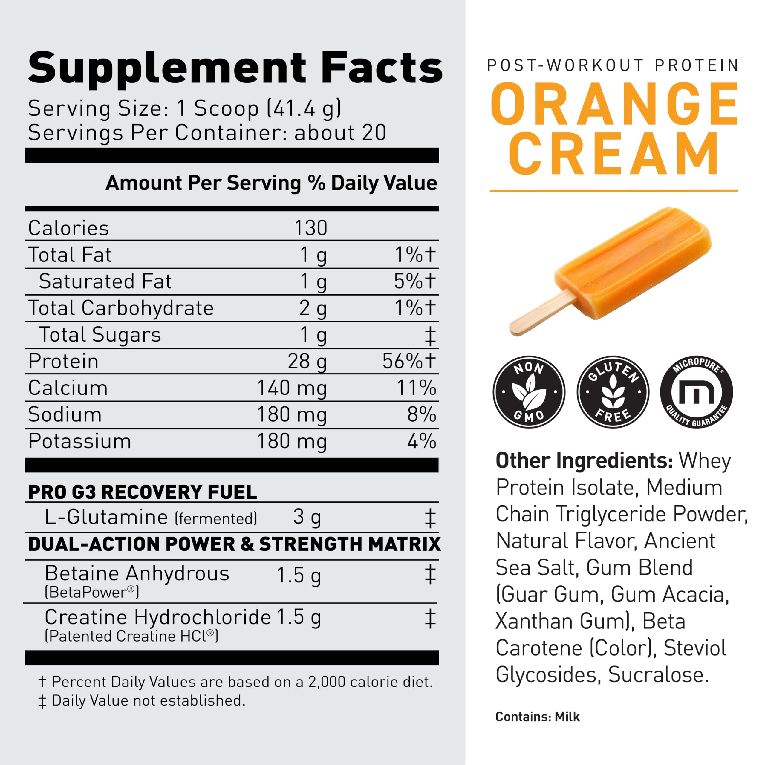 Kaged orange cream protein scoop image for quick post-workout support.