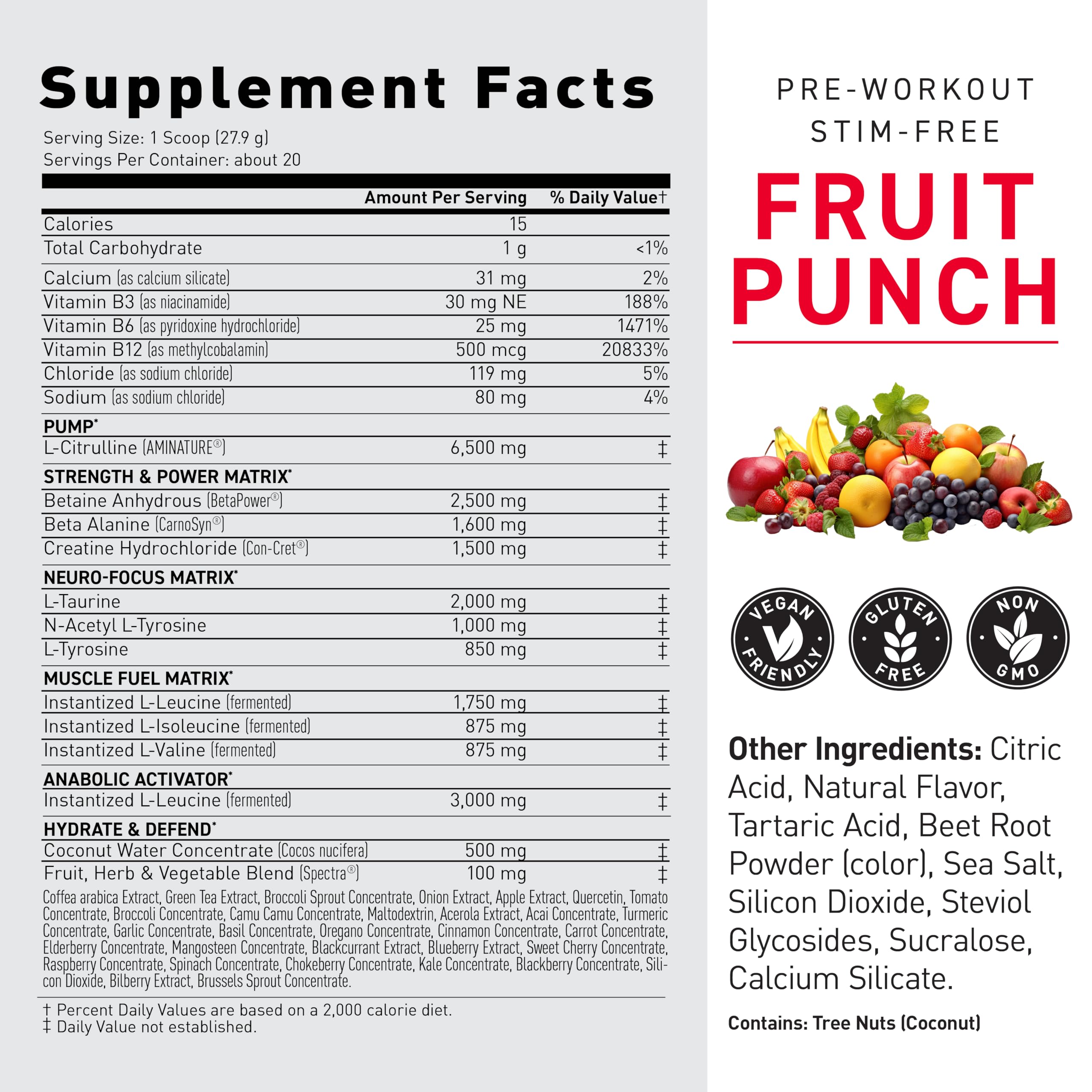 Kaged stimulant-free pre-workout fruit punch glass with shake for training sessions.