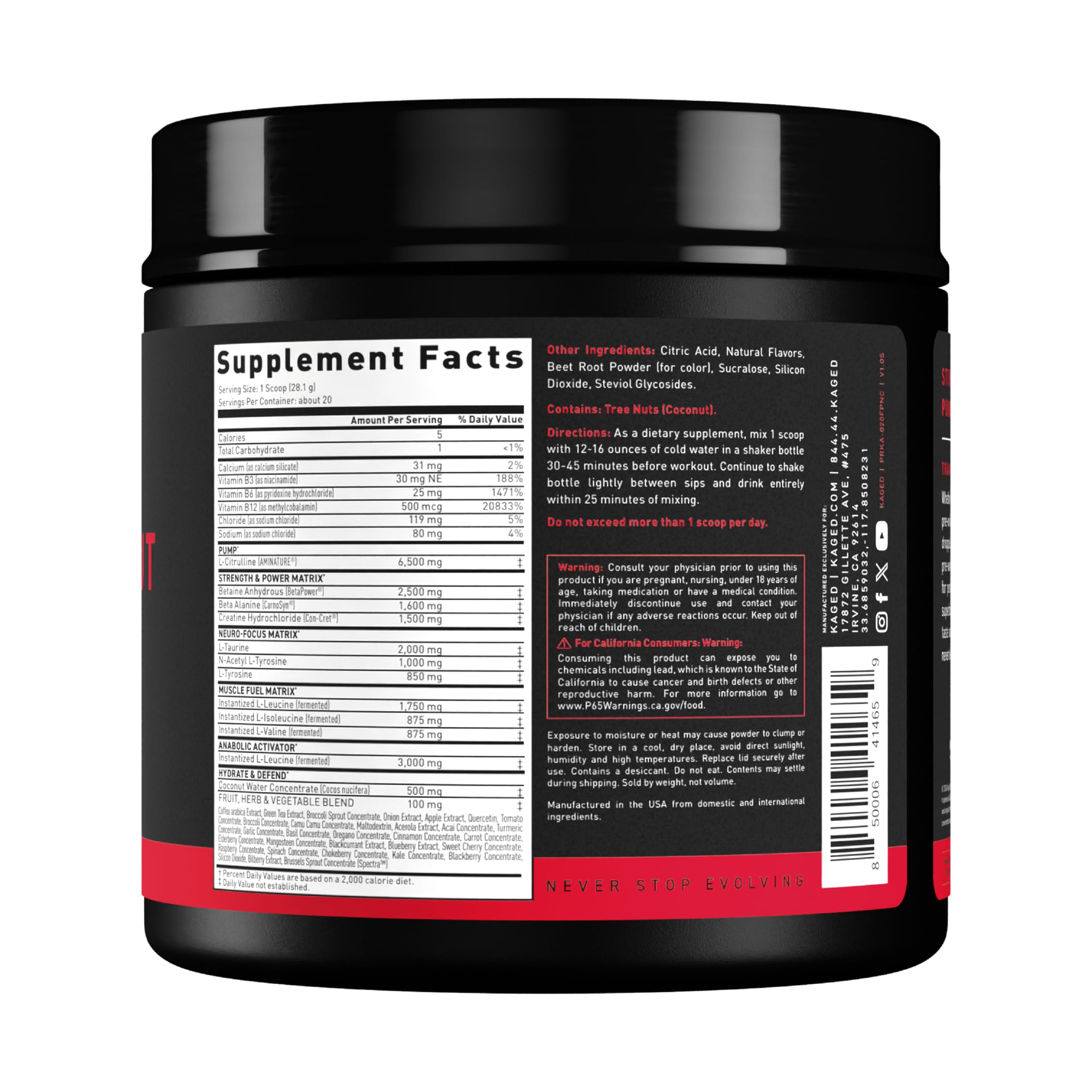 Kaged stimulant-free pre-workout fruit punch workout routine inspiration photo.