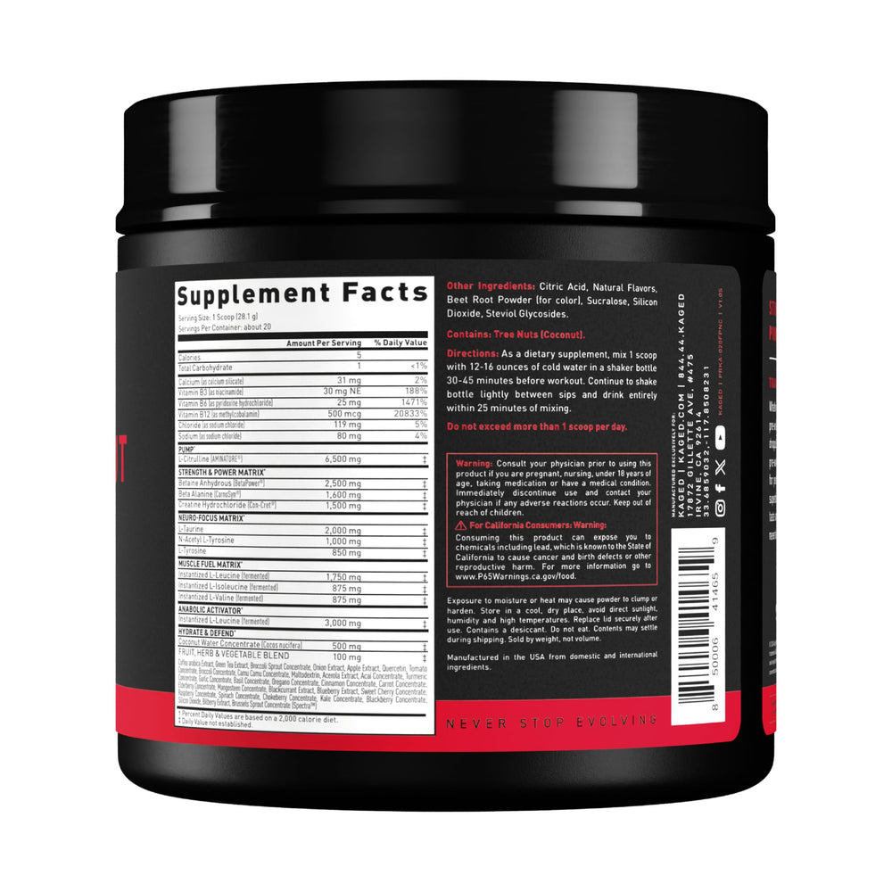 Kaged stimulant-free pre-workout fruit punch workout routine inspiration photo.