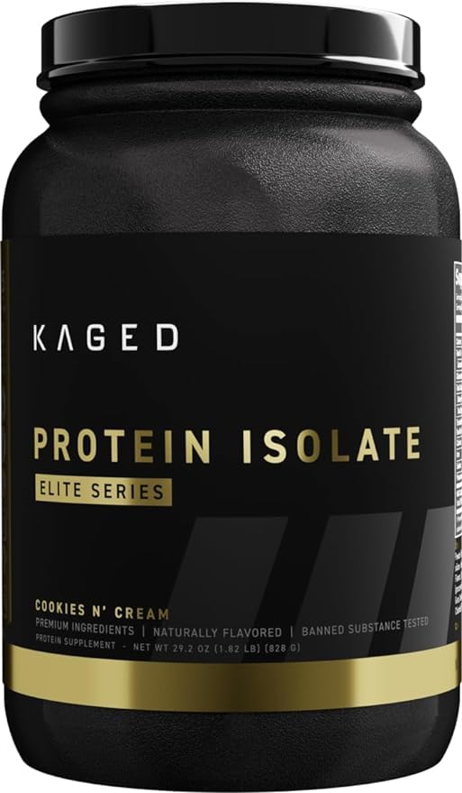 Kaged Whey Protein Isolate Elite cookies & cream being poured into a glass