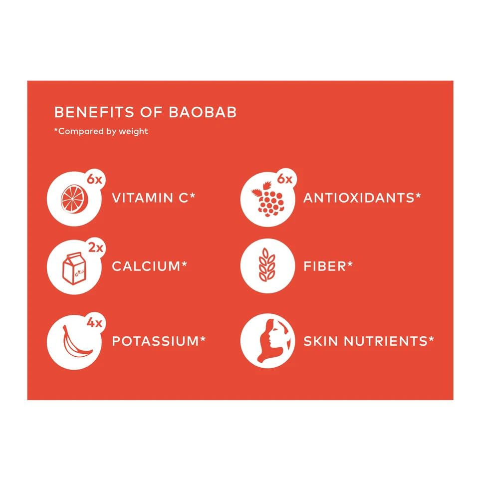 KAIBAE Baobab powder packaging highlights organic and kosher quality.