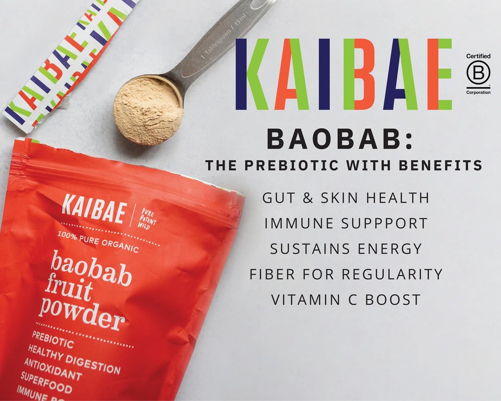 KAIBAE Baobab powder spoon showing convenient serving size.