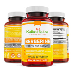 Kaibro Nutra Berberine bottle pour showing easy-to-take capsules for daily use.