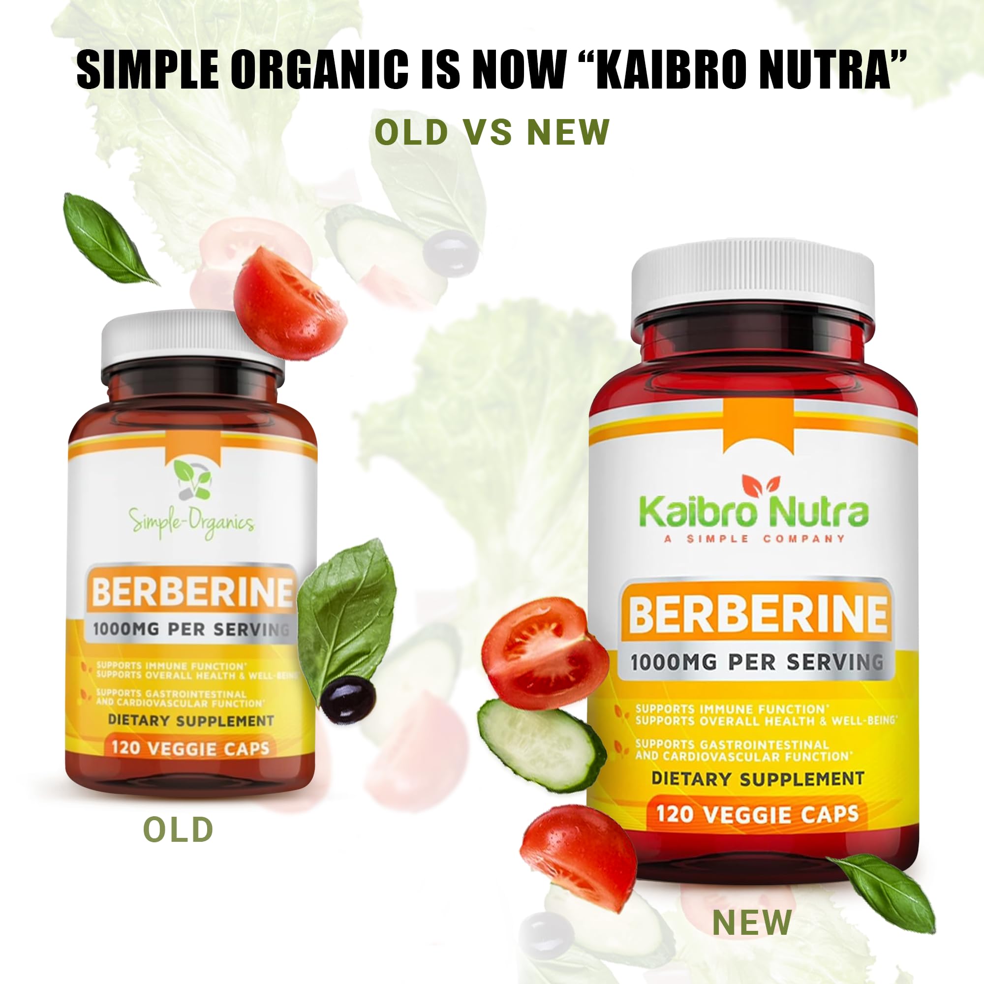 Kaibro Nutra Berberine capsules close-up highlighting vegan, gluten-free formula.