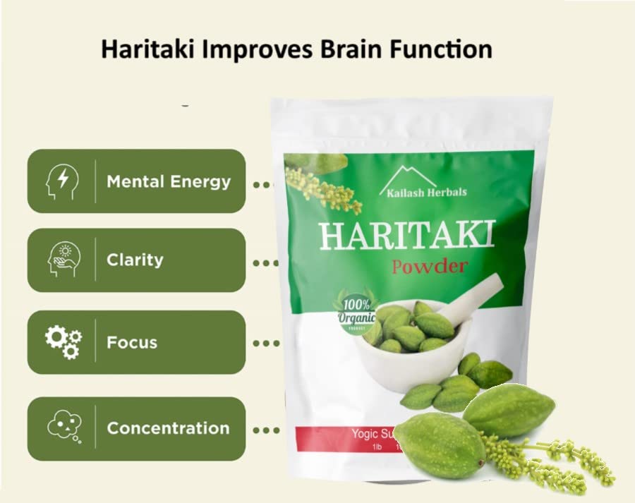 Kailash Herbals Haritaki powder scoop for easy portioning before meals.