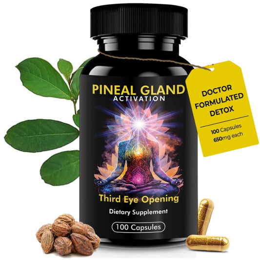 Kailash Herbals Pineal Gland Activation bottle on meditation cushion for calm focus.