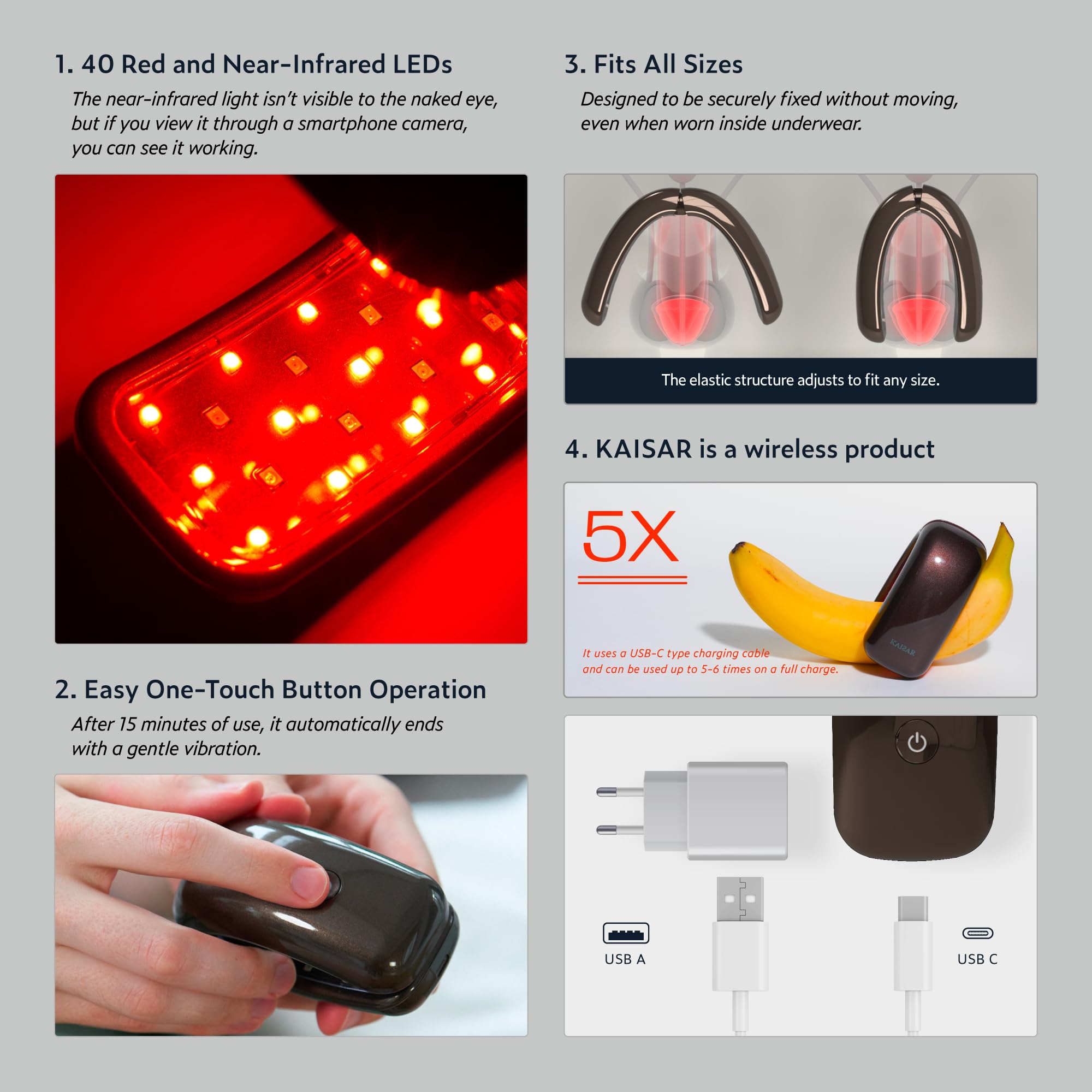 KAISAR compact design ideal for travel and quick light therapy sessions.