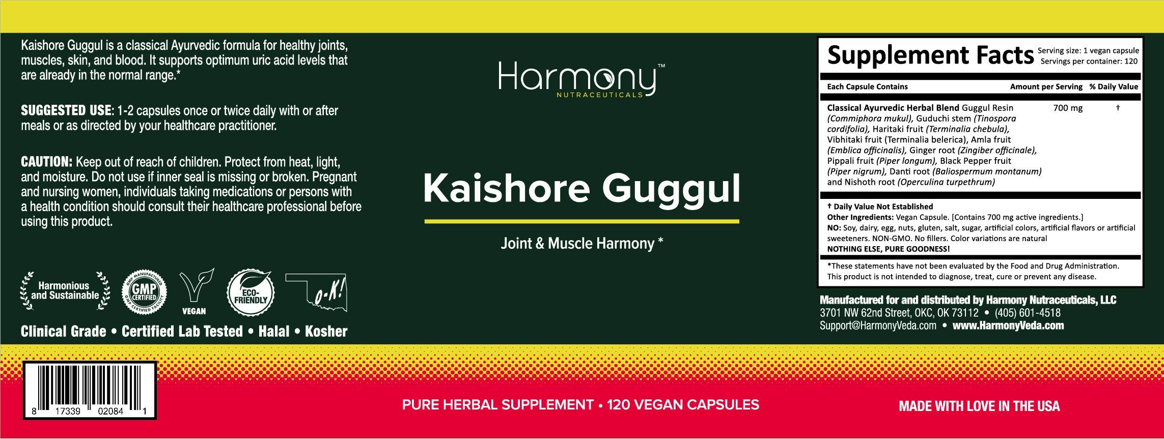 Close-up of Kaishore Guggul capsules on label suggests pitta harmony potential.