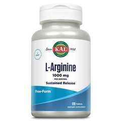 KAL L-arginine bottle with 120-count tablets supports circulatory health