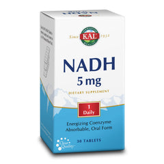 KAL NADH 5 mg bottle front showing compact NADH tablets for easy daily use