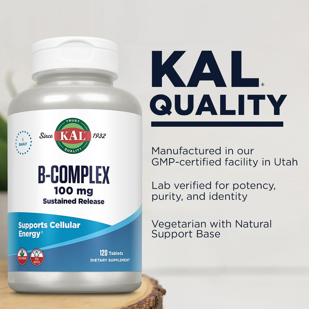 KAL B-100 Complex natural support base ingredients shown.