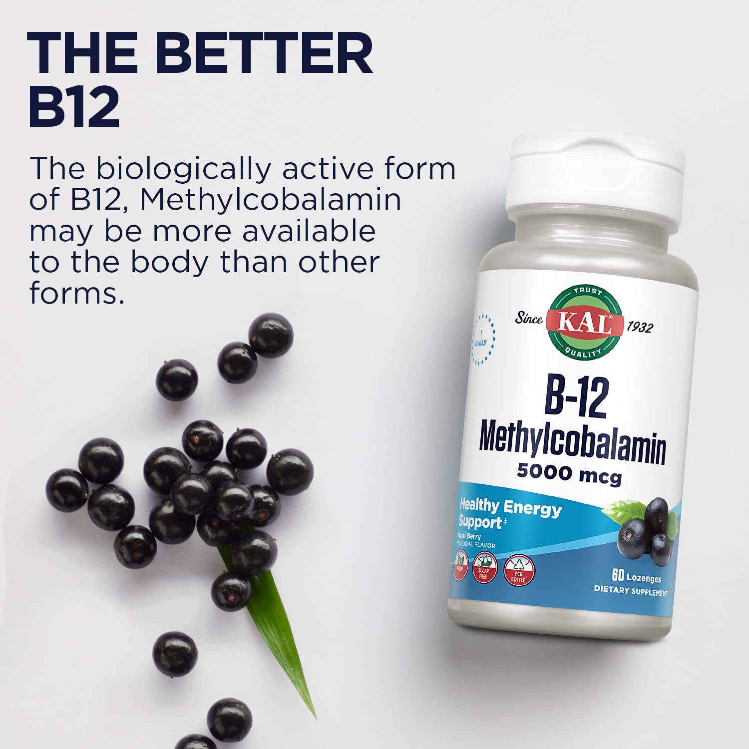 KAL B-12 lozenges daily-use setup showing easy on-the-go taking