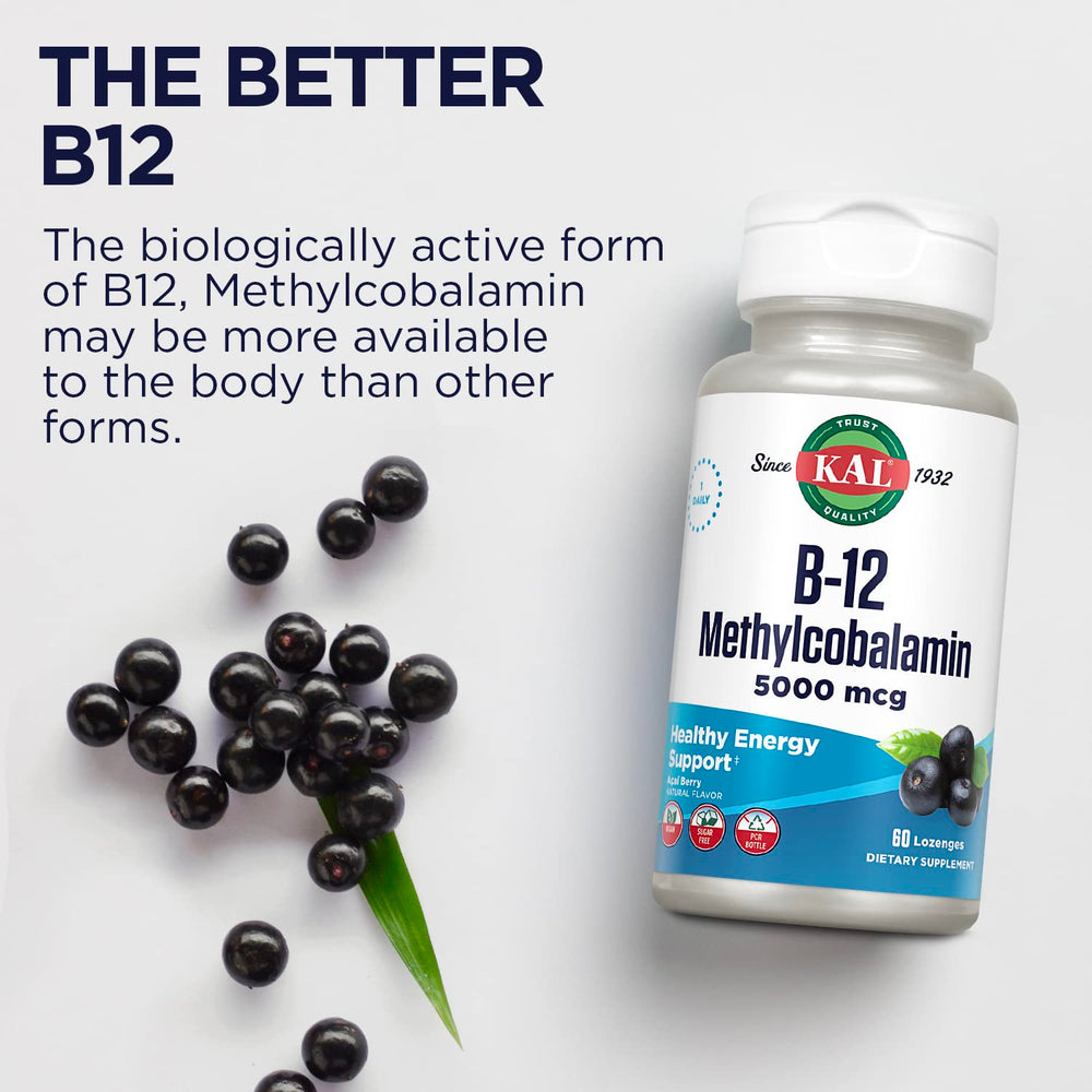KAL B-12 lozenges daily-use setup showing easy on-the-go taking