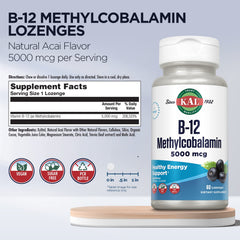 KAL B-12 lozenges sugar-free label close-up highlighting no sugar