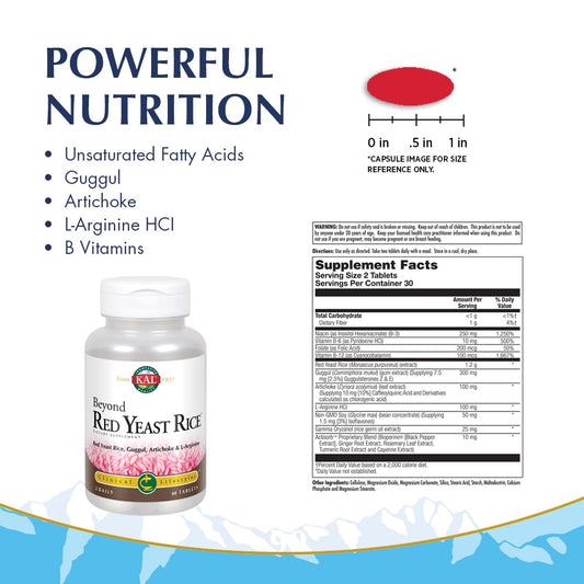 KAL Beyond Red Yeast Rice tablets close-up showing the supplement blend for energy support.