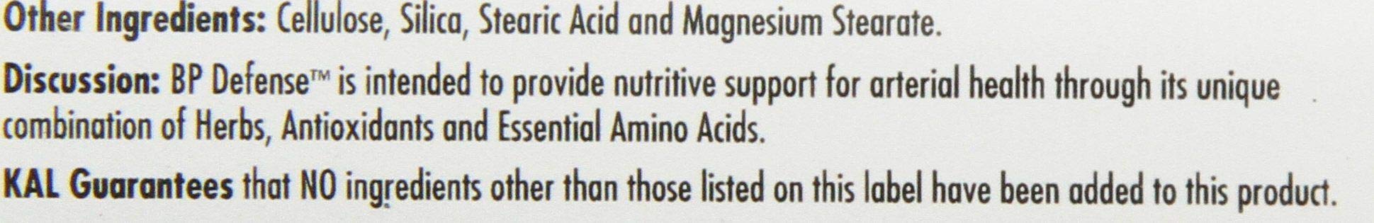 KAL BP Defense bottle closeup showing Hawthorn and Pycnogenol for heart support.