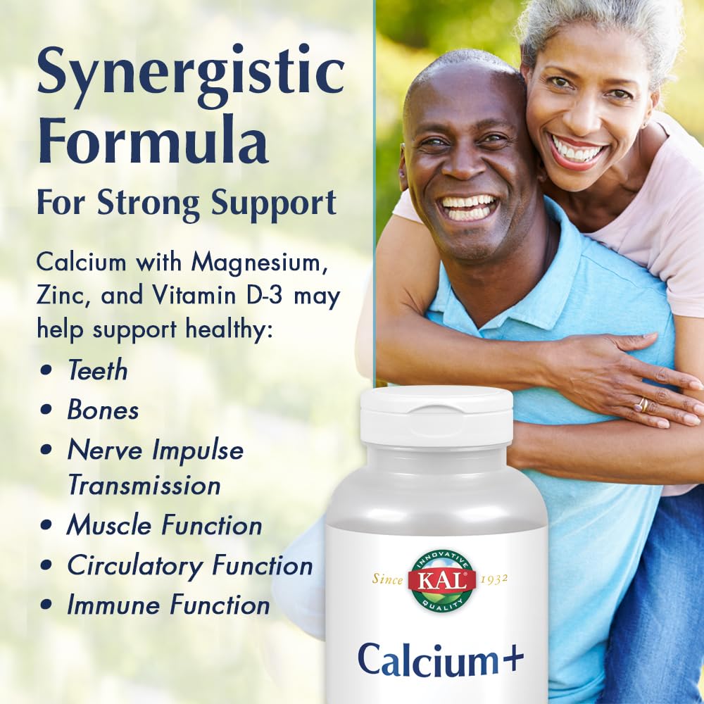 KAL Calcium Plus label closeup shows calcium, magnesium, D3 and zinc