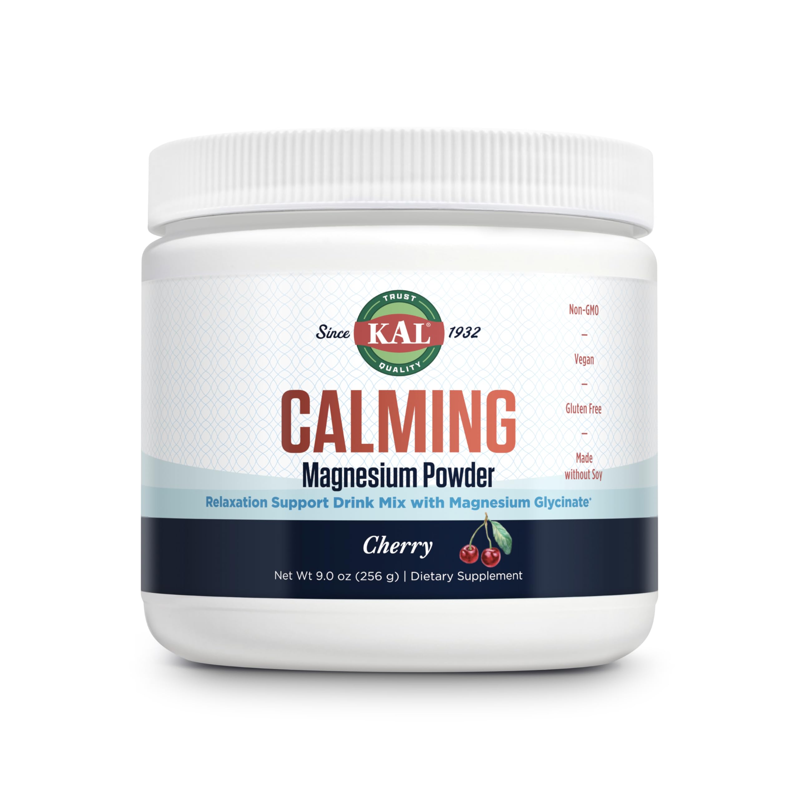 KAL Calming Magnesium Powder cherry flavor bottle promotes relaxation and daily balance