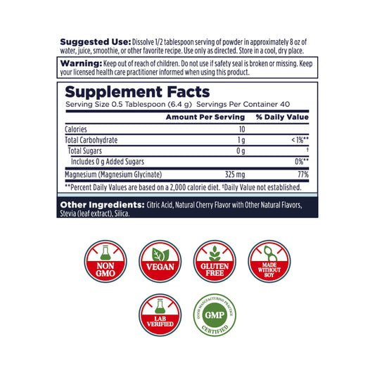 KAL Calming Magnesium Powder cherry flavor with convenient scoop supports easy daily use