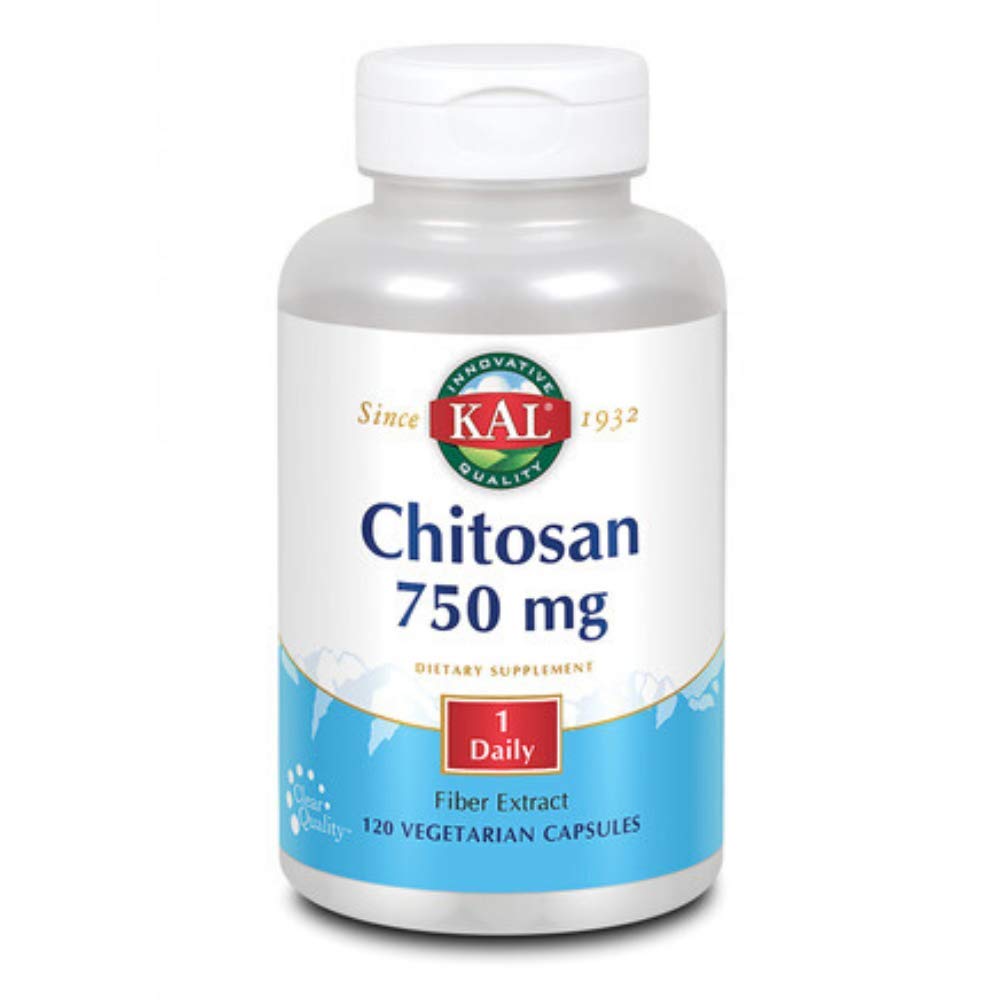 KAL Chitosan 750 mg tablets bottle supports fat absorption management during meals.