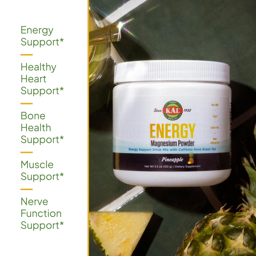 KAL Energy Magnesium Pineapple being stirred in water for a refreshing, sugar-free drink.