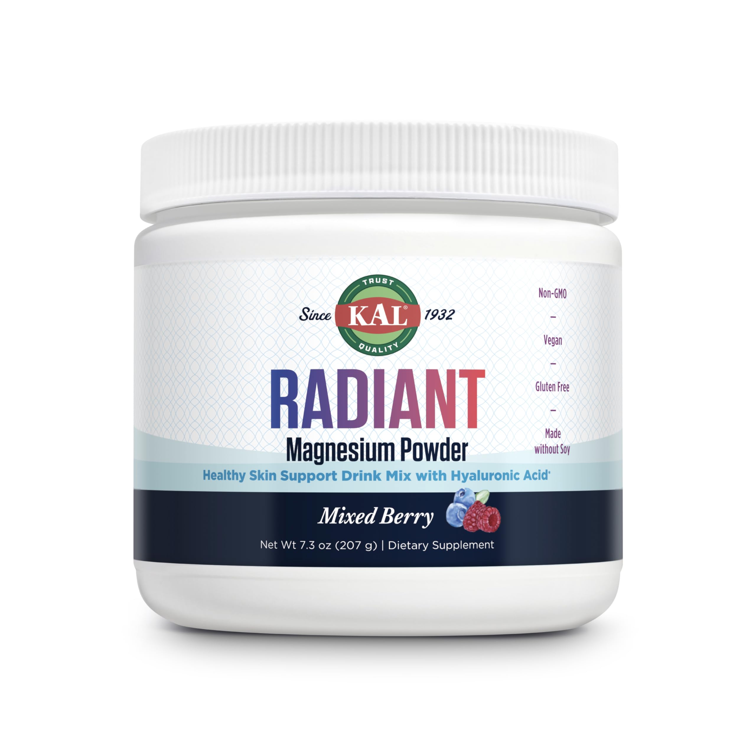 KAL Radiant Magnesium Powder mixed berry bottle for daily wellness and hydration.