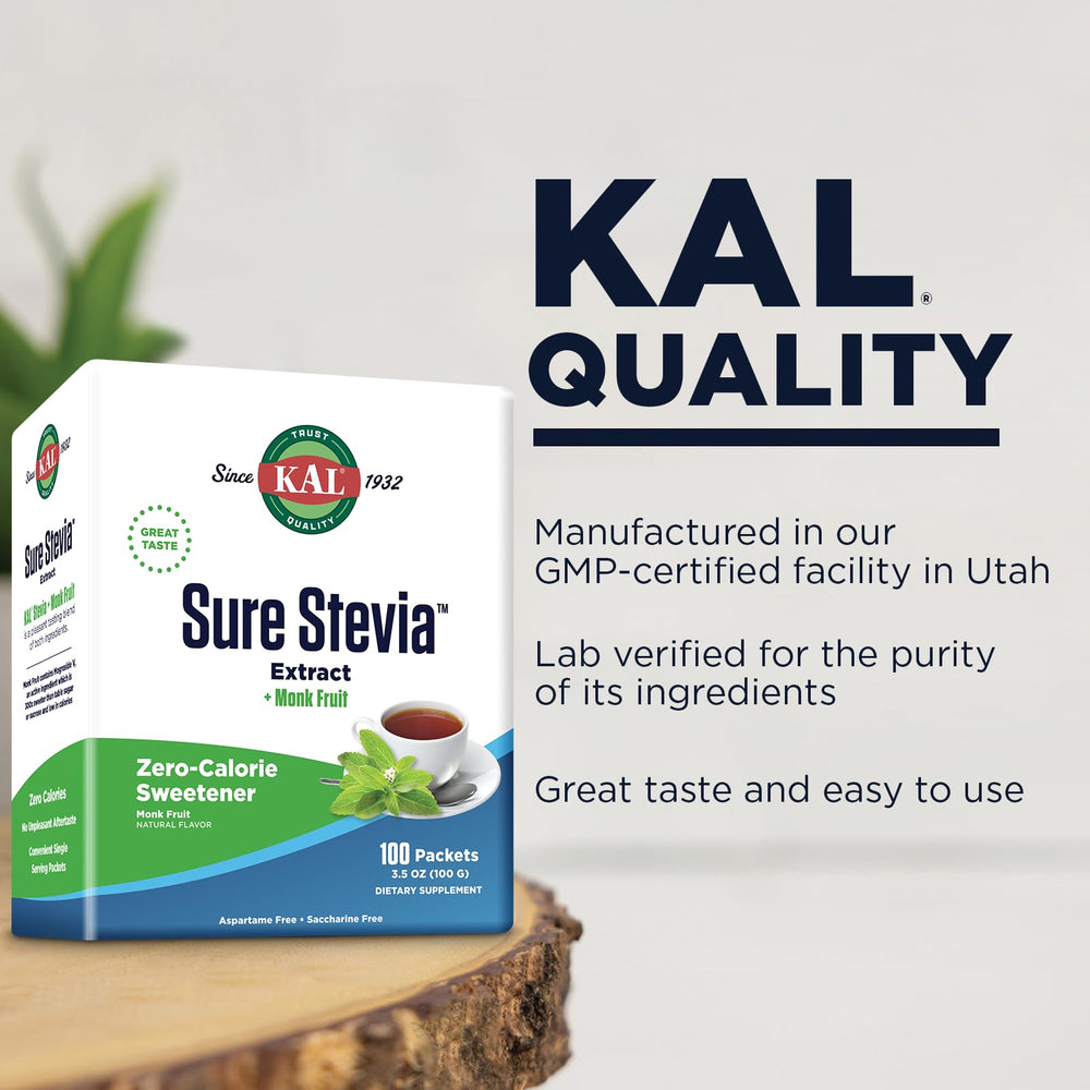 Kal Sure Stevia Plus Monk Fruit supports keto-friendly sweetness with a naturally low glycemic profile.