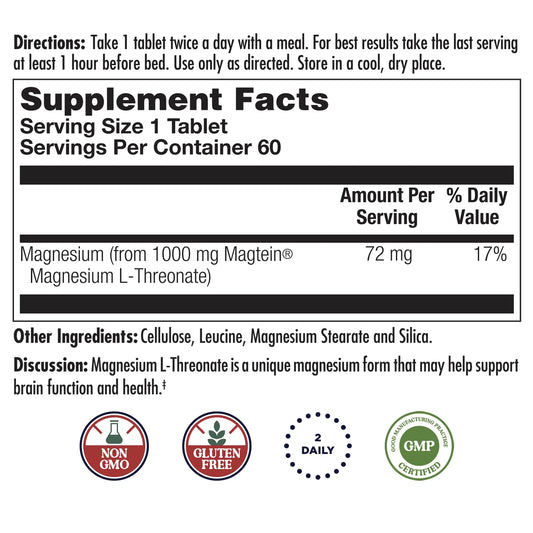 KAL Think Magnesium L-Threonate bottle label close-up with dosage clarity