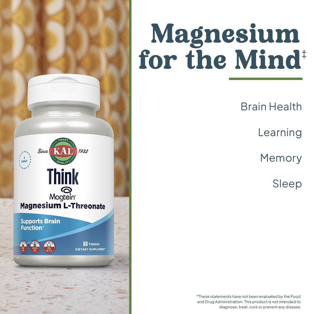 KAL Think Magnesium L-Threonate bottle side view with eco-friendly packaging