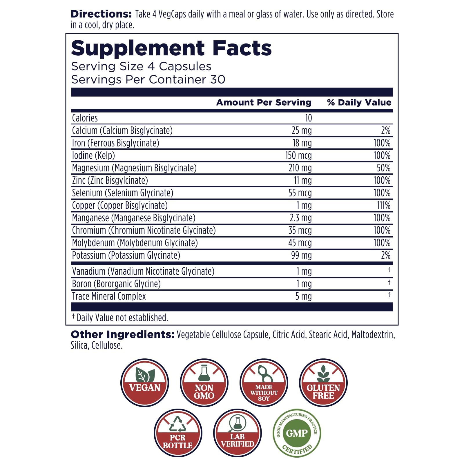 KAL Total Mineral Plus label highlights 13 minerals for overall wellness