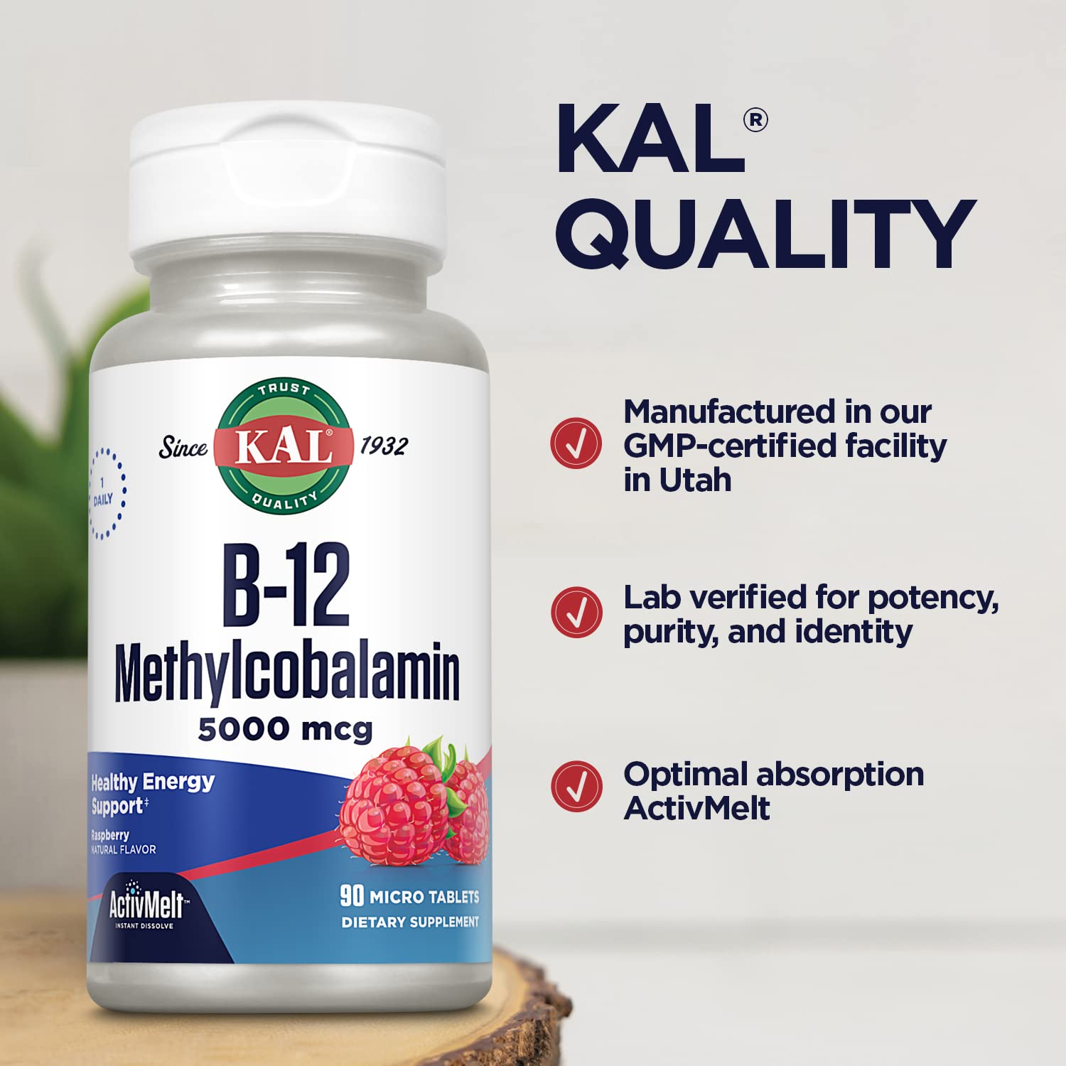 KAL vitamin B12 bottle packaging front view for daily use