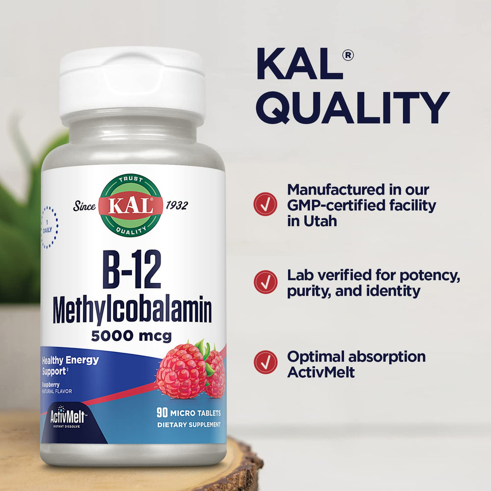 KAL vitamin B12 bottle packaging front view for daily use