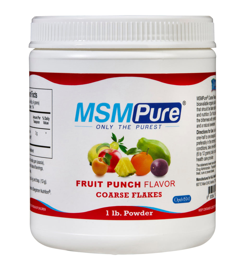 Kala Health MSM Pure Fruit Punch powder in a 1 lb jar for joint comfort.