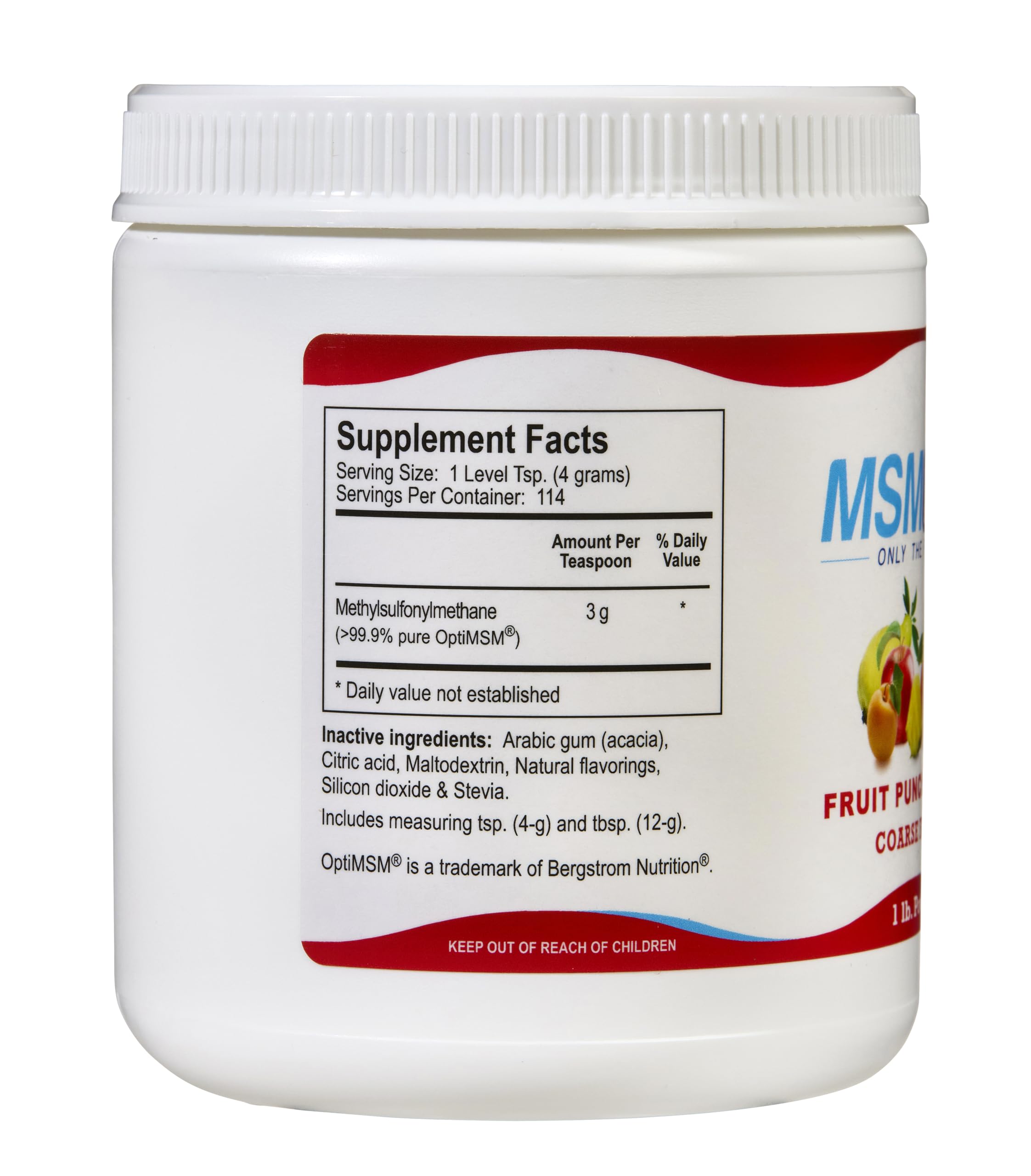 Kala Health MSM Pure Fruit Punch scoop enables precise daily dosing.