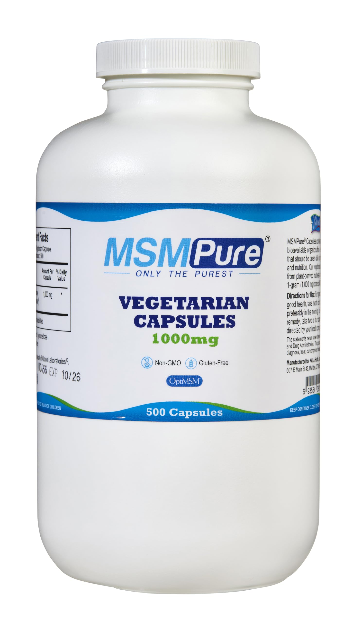 Kala Health MSMPure bottle front view highlighting premium MSM for joint comfort.