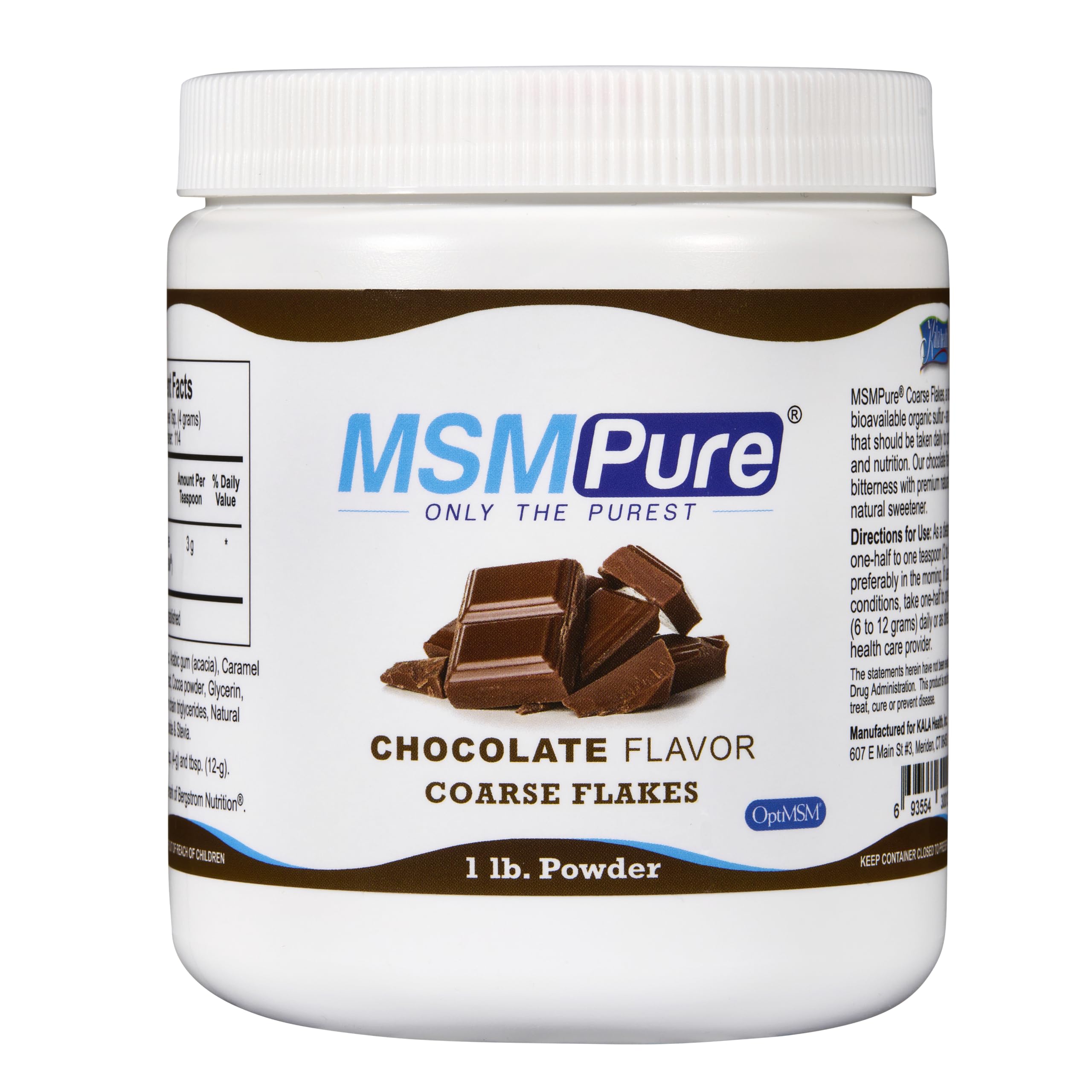 KALA HEALTH MSMPure chocolate flakes bottle demonstrates convenient daily joint support