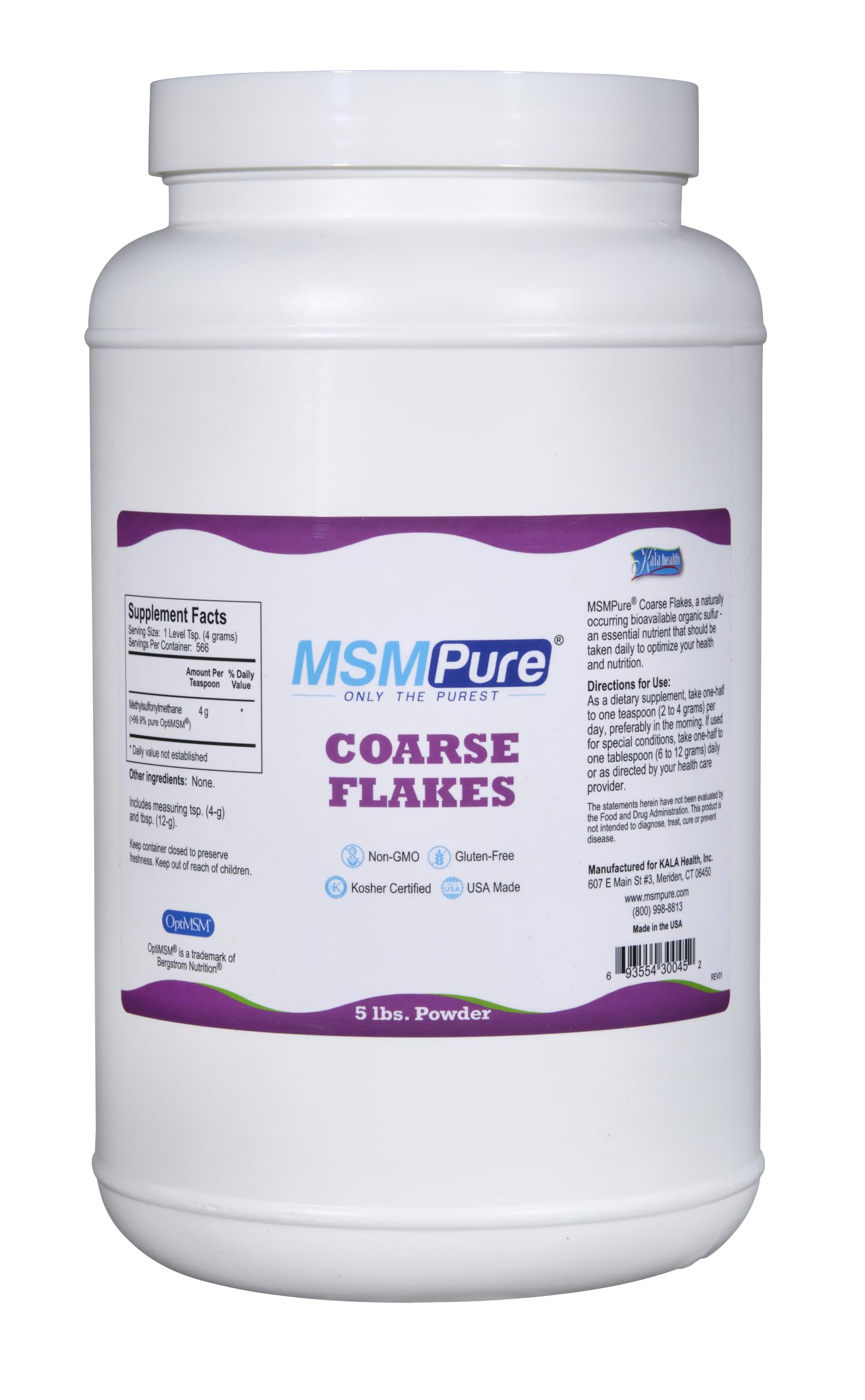 KALA HEALTH MSMPure coarse MSM powder in a jar supports daily joint comfort.