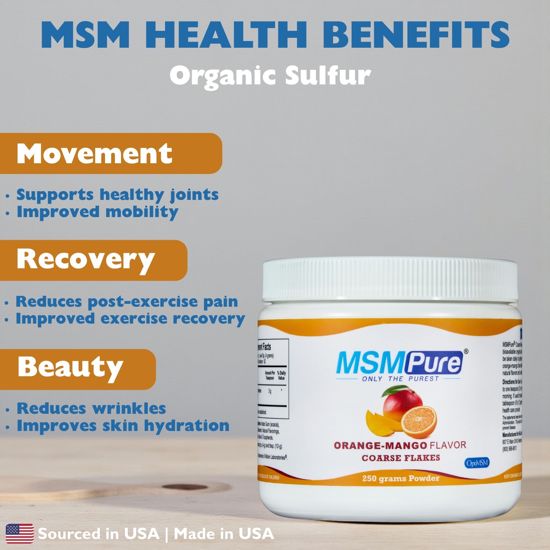 KALA HEALTH MSMPure coarse powder dispensing shot demonstrates convenient serving.