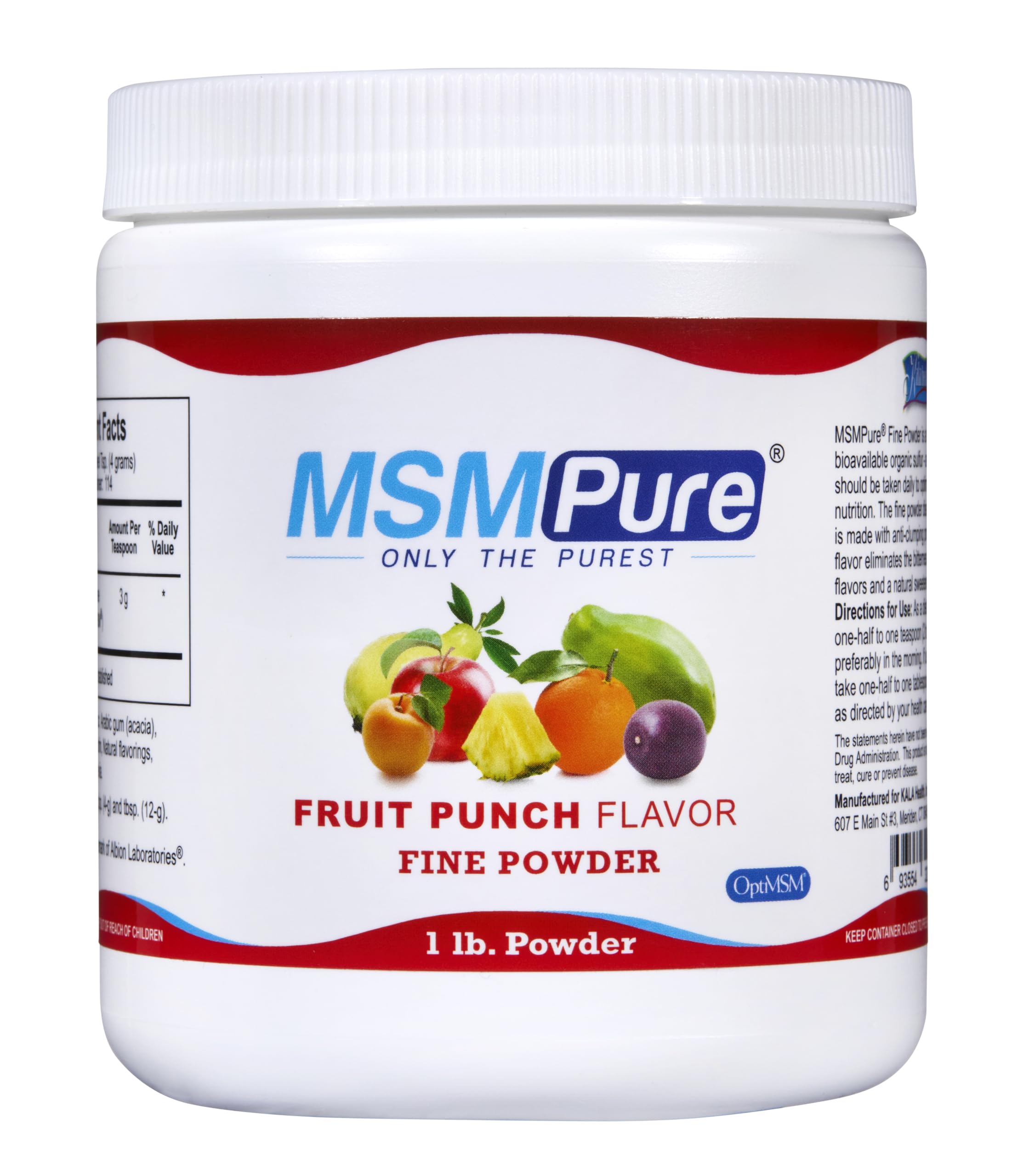 Kala Health MSMPure fruit punch bottle for joint support and skin health.