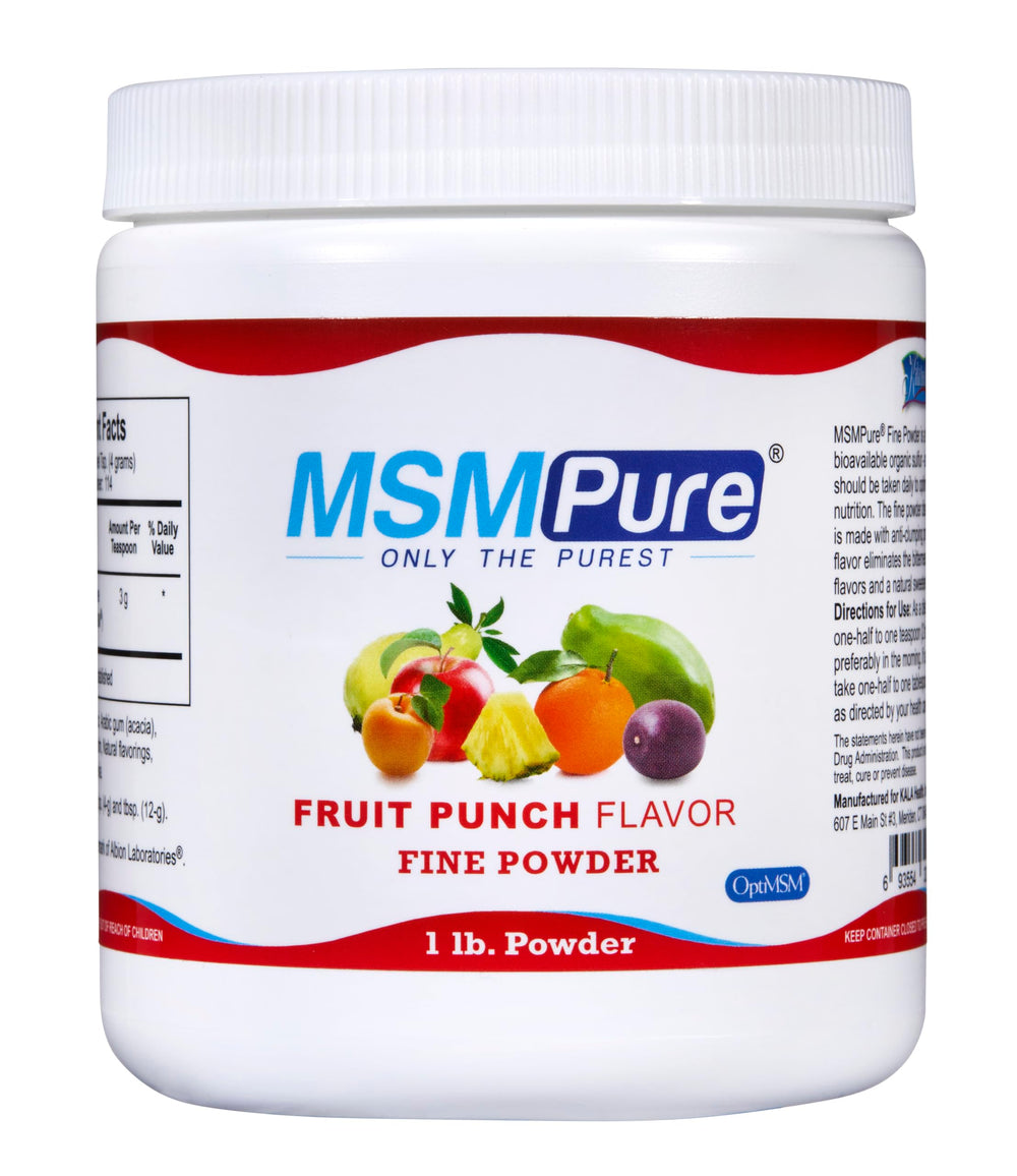 Kala Health MSMPure fruit punch bottle for joint support and skin health.