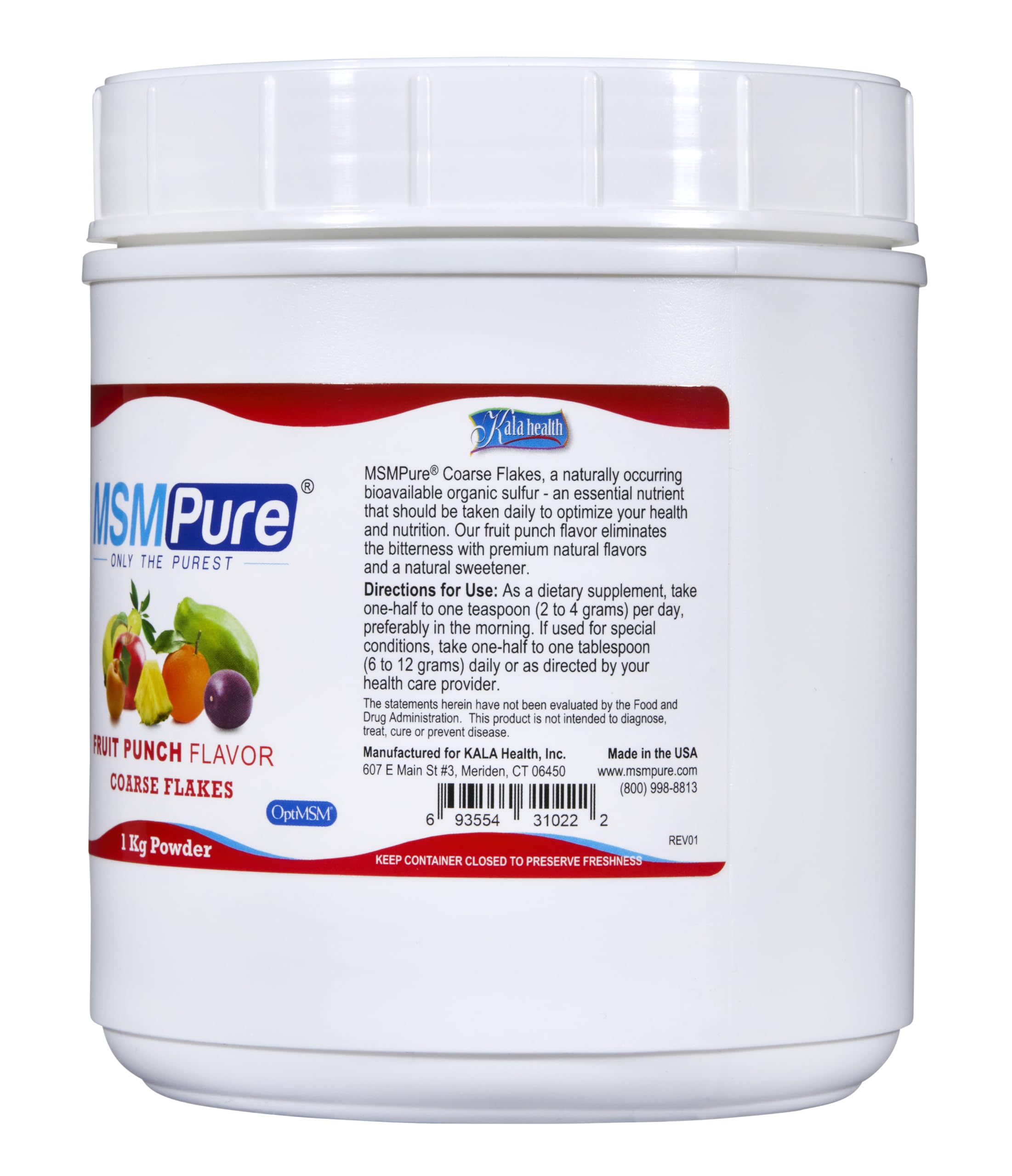 MSMPure Fruit Punch MSM flakes poured into water for a refreshing mix.